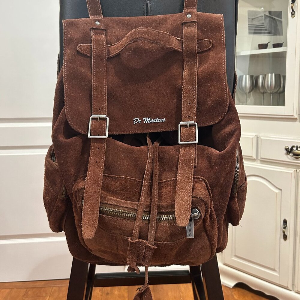 Dr. Martens Brown Suede Leather Backpack Rucksack Vintage Retro Boho 90s Grunge